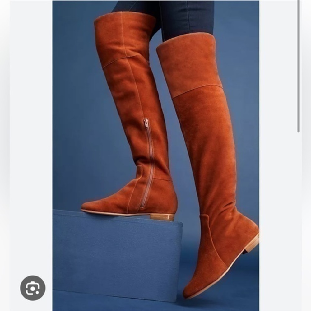 Anthropologie Pyramidis over the knee brown suede leather boots sz